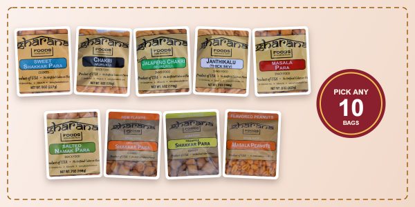 Build Your Own Box: pick any 10 bags of Gharana snacks