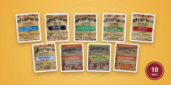 Something for Everyone variety box: one bag of each Gharana snack